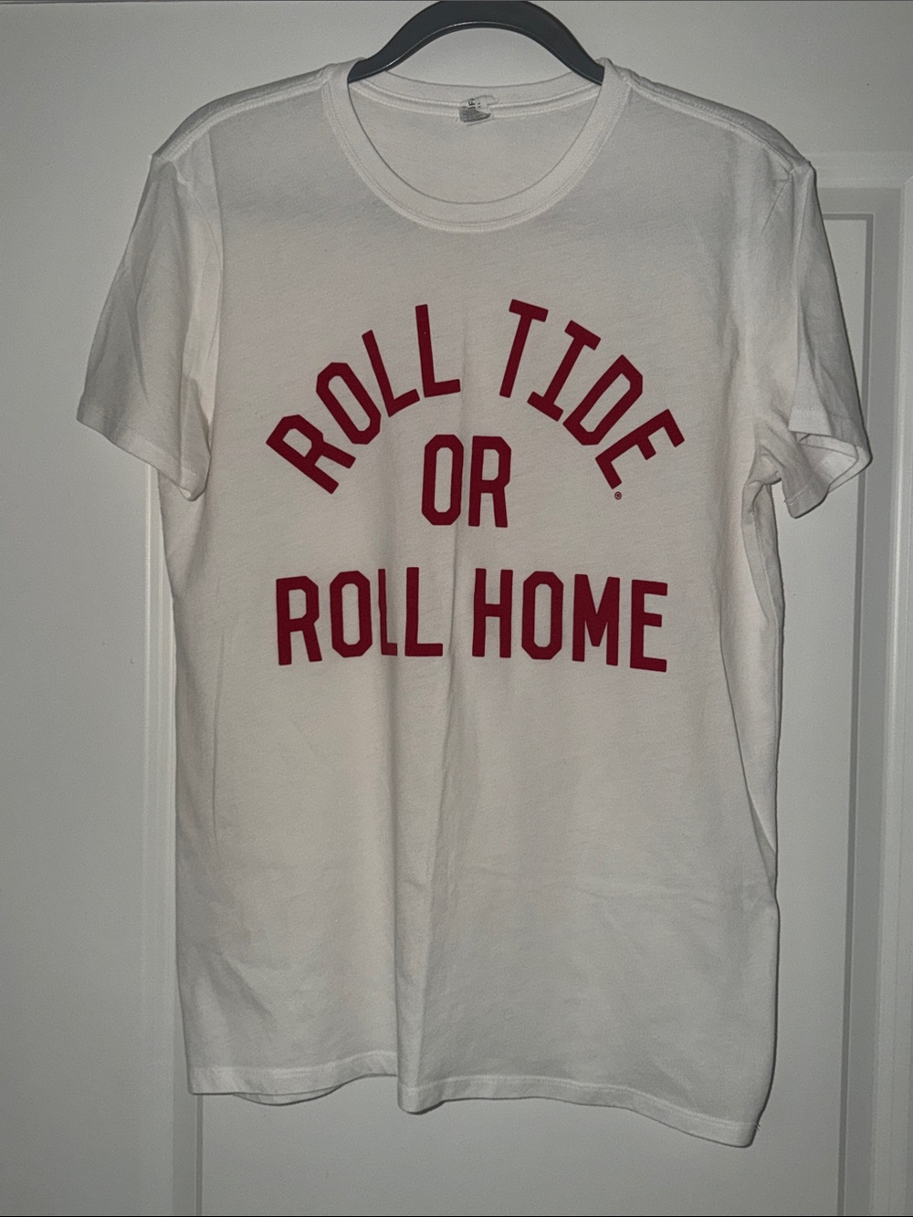 ALABAMA FOOTBALL White Graphic Tee with Red 'Roll Tide or Roll Home' Text